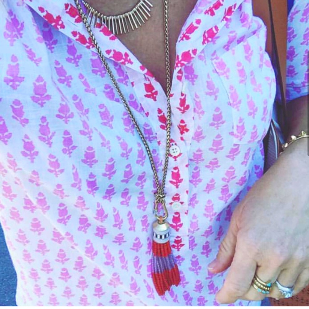 Stella & Dot | Retired Coral Red + Gold Beaded Brio Tassel Necklace - Picture 7 of 12